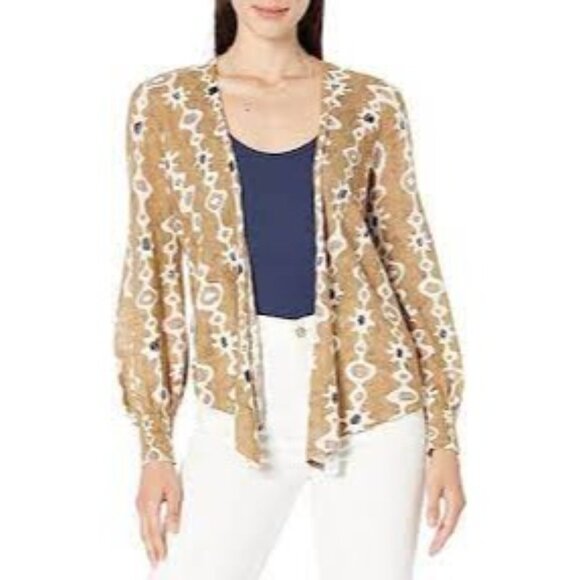 Nic + Zoe Falling Jewels Knit Linen Blend Cardigan Wear Multi Way Tan XL NEW - Picture 2 of 10